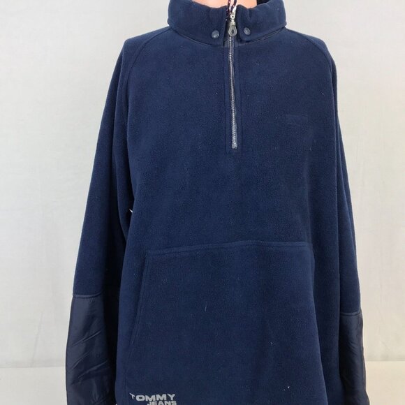 Tommy Hilfiger Jeans Fleece Jacket Mens Size Large Blue Pullover Quarter Zip - Picture 1 of 4
